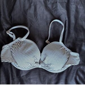 Striped Navy and White Women's Swim Top